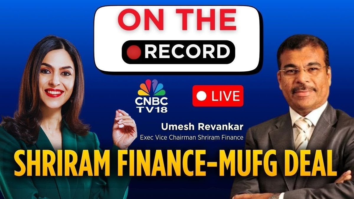 CNBCTV18News's tweet image. #CNBCTV18Exclusive |  #ShriramFinance approves raising ₹39,617 Cr from Japan’s #MUFG Bank through a preferential issue, marking the largest foreign investments in India’s financial services sector.  

Catch @ShereenBhan in conversation with Umesh Revankar, Executive VC, Shriram