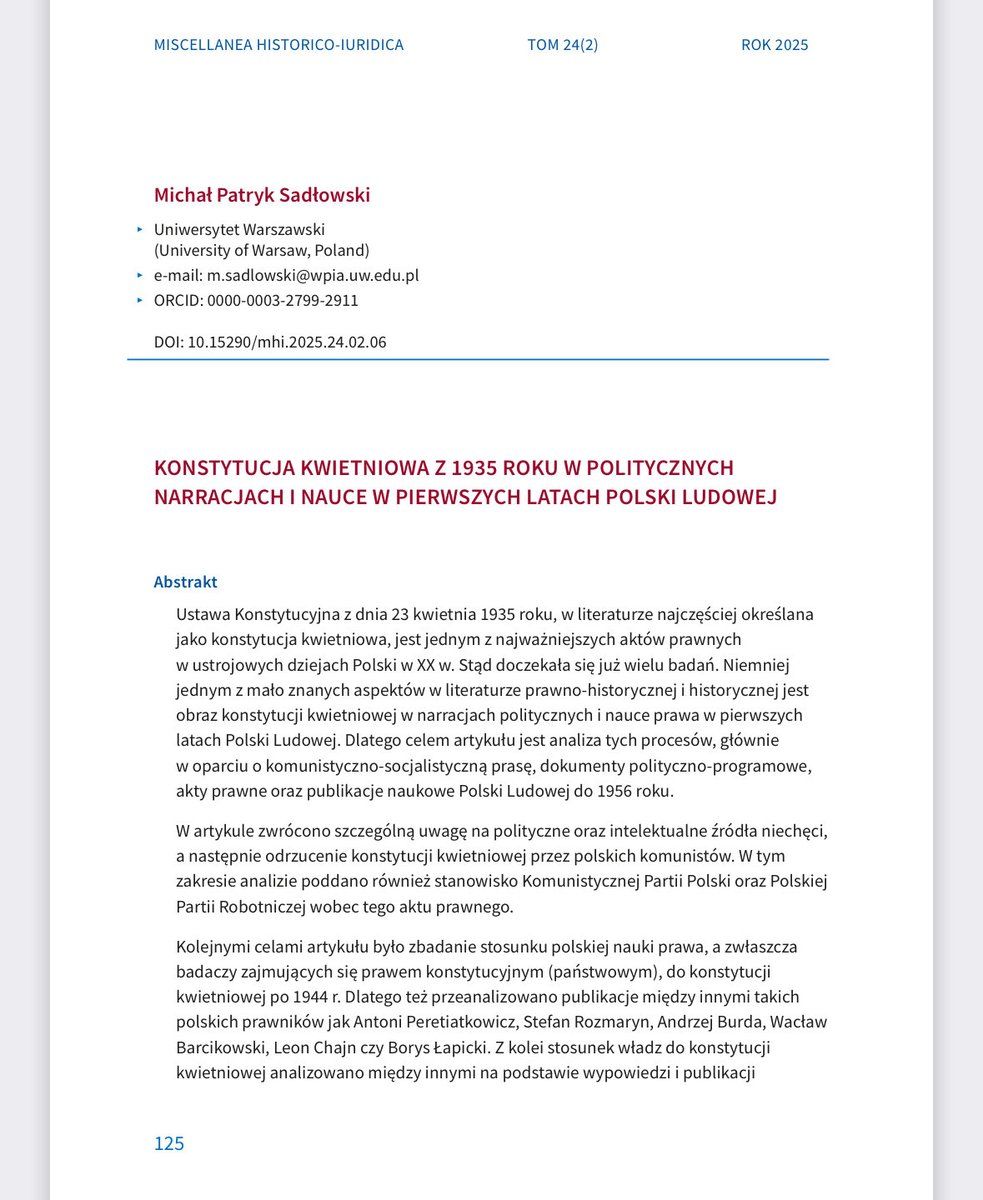 Powoli pojawia się urobek naukowy z tego roku.

Poniżej mój artykuł o konstytucji kwietniowej 1935 r. w politycznych narracjach i nauce w pierwszych latach Polski Ludowej. 

Link:

miscellanea.uwb.edu.pl/article/view/1…