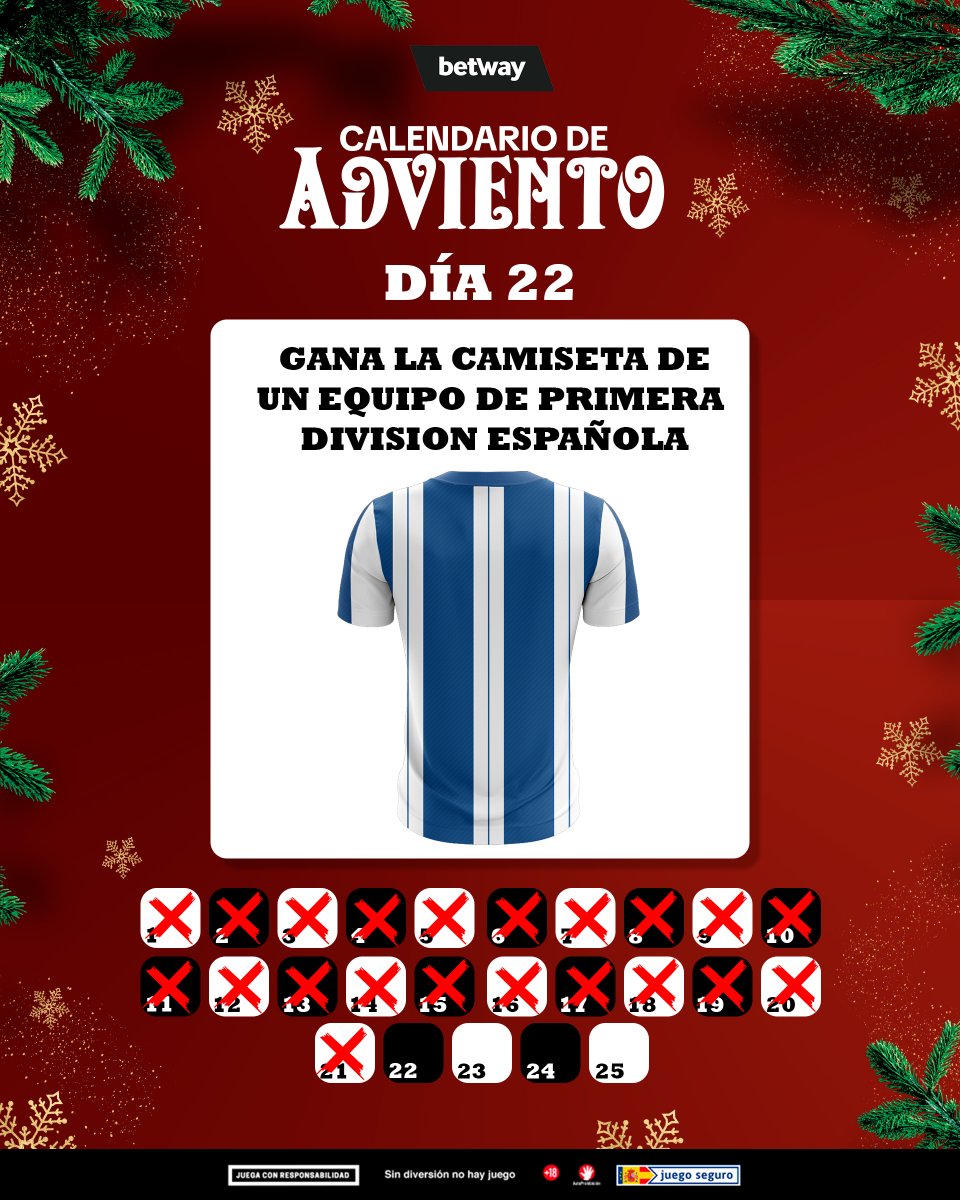 betwayes's tweet image. 𝐃𝐈́𝐀 𝟐𝟐 𝐂𝐀𝐋𝐄𝐍𝐃𝐀𝐑𝐈𝐎 𝐃𝐄 𝐀𝐃𝐕𝐈𝐄𝐍𝐓𝐎🎁 

Sorteamos una camiseta de uno de los mejores equipos de la liga española.

¿𝐐𝐮𝐞́ 𝐭𝐢𝐞𝐧𝐞𝐬 𝐪𝐮𝐞 𝐡𝐚𝐜𝐞𝐫 𝐩𝐚𝐫𝐚 𝐩𝐚𝐫𝐭𝐢𝐜𝐢𝐩𝐚𝐫?

1. Seguir a Betway en la red social que veas esta publicación.

2. Dar MG…