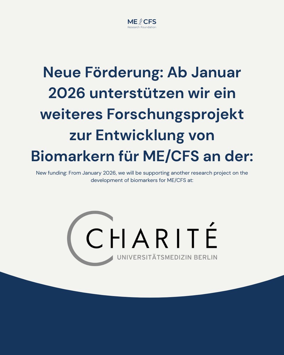 Wir fördern an der <a href="/ChariteBerlin/">Charité - Universitätsmedizin Berlin</a>​ ein weiteres Biomarker-Projekt, mit Start im Januar: MRT-Analysen zu Hirnveränderungen bei #mecfs (65 Patient*innen + 65 Kontrollen). Ziel: objektivere Diagnostik &amp; Therapie-Monitoring. 🔗 mecfs-research.org/researchfundin…