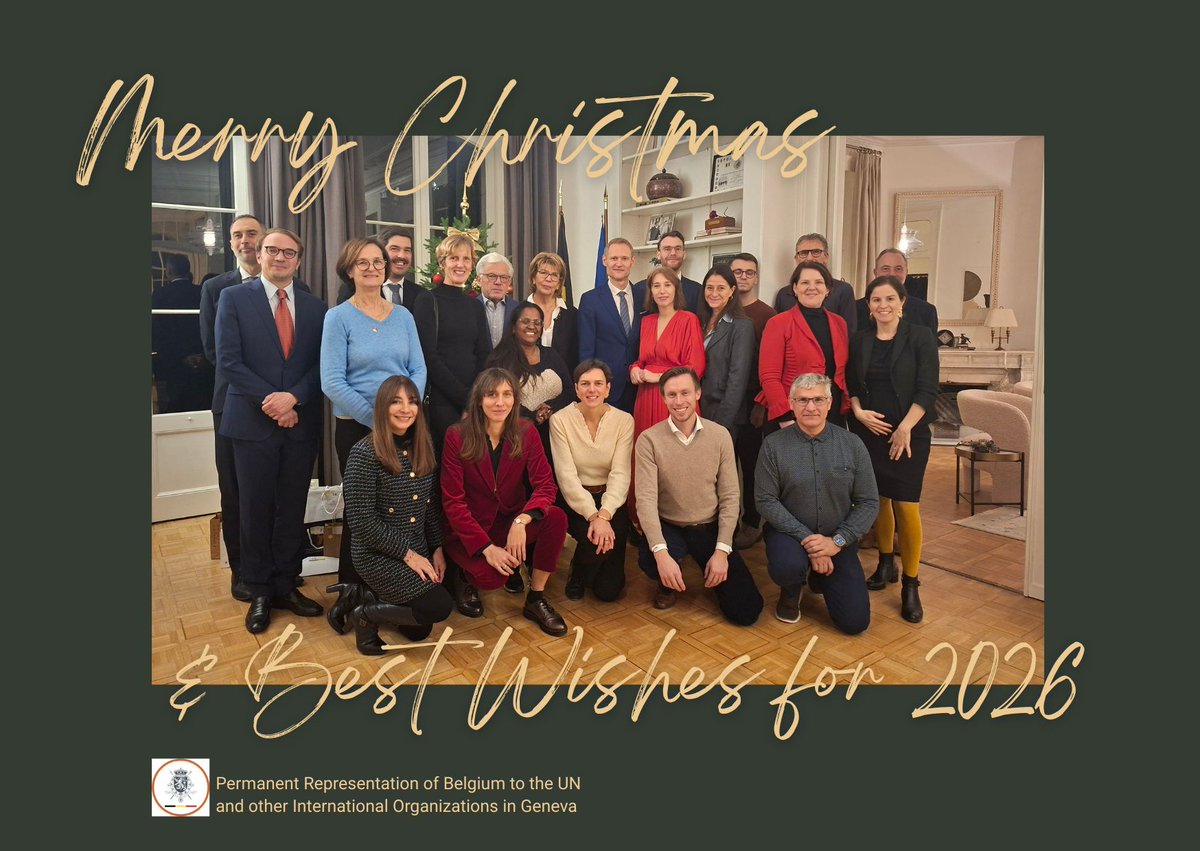 BelgiumUNGeneva's tweet photo. 🎄 Season’s Greetings from 🇧🇪's Mission in Geneva! 
Thank you to all 🌍 international organizations, 🤝 diplomatic missions &amp; 💡 civil society for great collaboration in 2025.
✨ Wishing you joy &amp; success in 2026!
Together, let’s keep making a difference. 🌟
#BE4Multilateralism https://t.co/7FuABCSQun