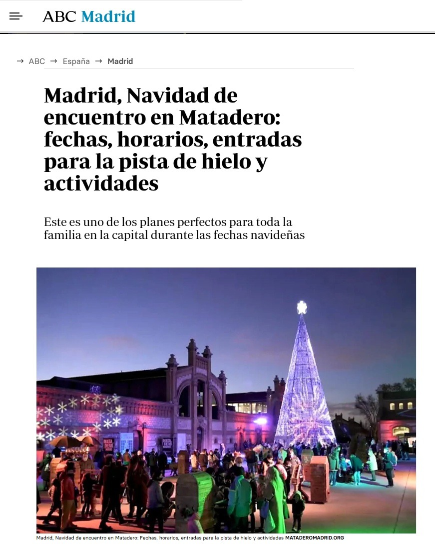 📰En su 7ma. edición «Madrid, Navidad de encuentro», vuelve a convertir al centro cultural #MataderoMadrid en uno de los epicentros de la Navidad en nuestra ciudad. Con propuestas y actividades para todas las edades.

Más en <a href="/abc_es/">ABC.es</a>👇
abc.es/espana/madrid/…

#NavidadMadrid2025