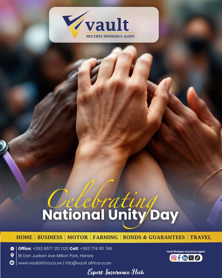 vaultinsure2024's tweet photo. One people. One nation. One future. Celebrating Unity Day as Zimbabweans united in peace and Purpose. 🇿🇼
#HappyUnityDay
#VaultMultipleAgents
#Insurancesolutions https://t.co/f0vlrfrLny
