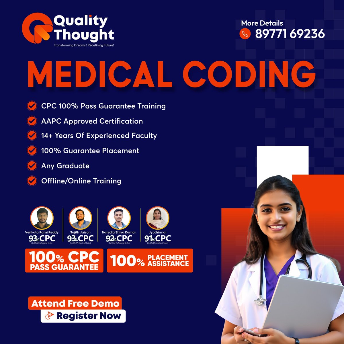 QTTWorld's tweet image. 🩺Looking for a career in Healthcare IT?
Attend a FREE Medical Coding Demo at Quality Thought 
✔ CPC Training
✔ Placement Support
📞Contact: 8977169236 
📍Locations: Ameerpet | Madhapur
🔗More Info: linktr.ee/qualitythought…
#QualityThought #MedicalCoding #CPCTraining #FreeDemo