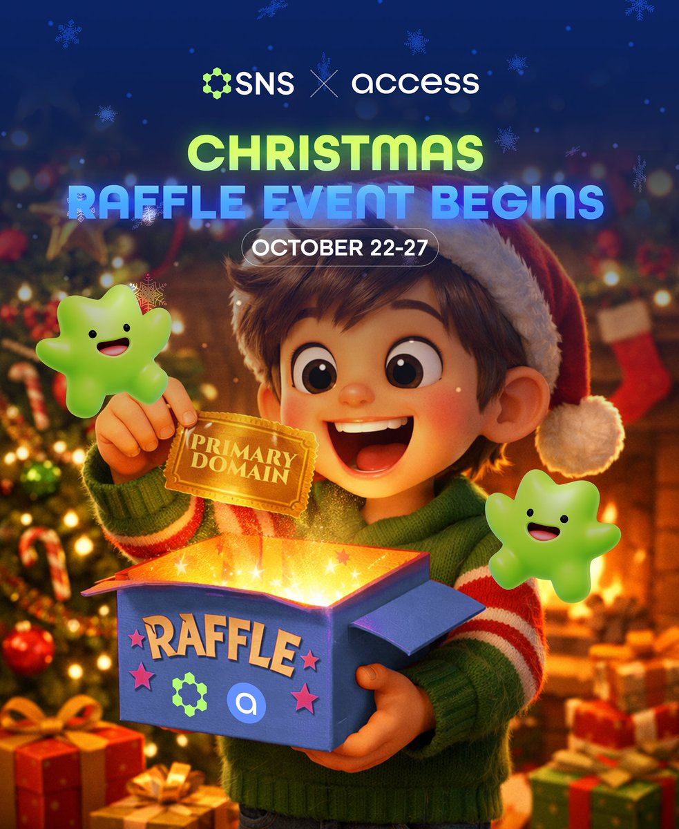 SNS x Access Christmas Raffle Event Begins! 🎉🎅🏻🎄

Win a premium Primary Domain this holiday season! 

To enter

1️⃣ Follow <a href="/sns/">sns.sol</a> &amp; @accessprotocol

2️⃣ Comment "I want a .sol Domain" on this post

3️⃣ Tag three friends

Get ready to claim your unique identity on-chain!