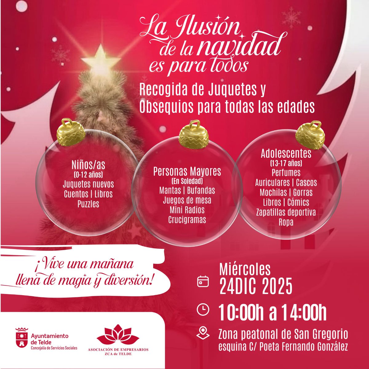 pptelde's tweet image. 🧸 El miércoles 24 a partir de las 10: 00 horas, en la plaza de San Gregorio, la concejalía de Servicios Sociales que dirige Adela Álvarez, llevará a cabo la recogida de juguetes para nuestr@s niñ@s y regalos para nuestr@s adolescentes y mayores, tras las incidencias del tiempo