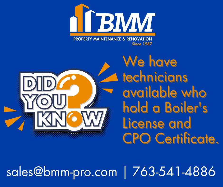 BMMinc's tweet photo. Did you know that we have technicians available who hold a Boiler's License and CPO Certificate?
#BMMTrust #continuededucation #buildingmaintenance https://t.co/SPryvb9E91