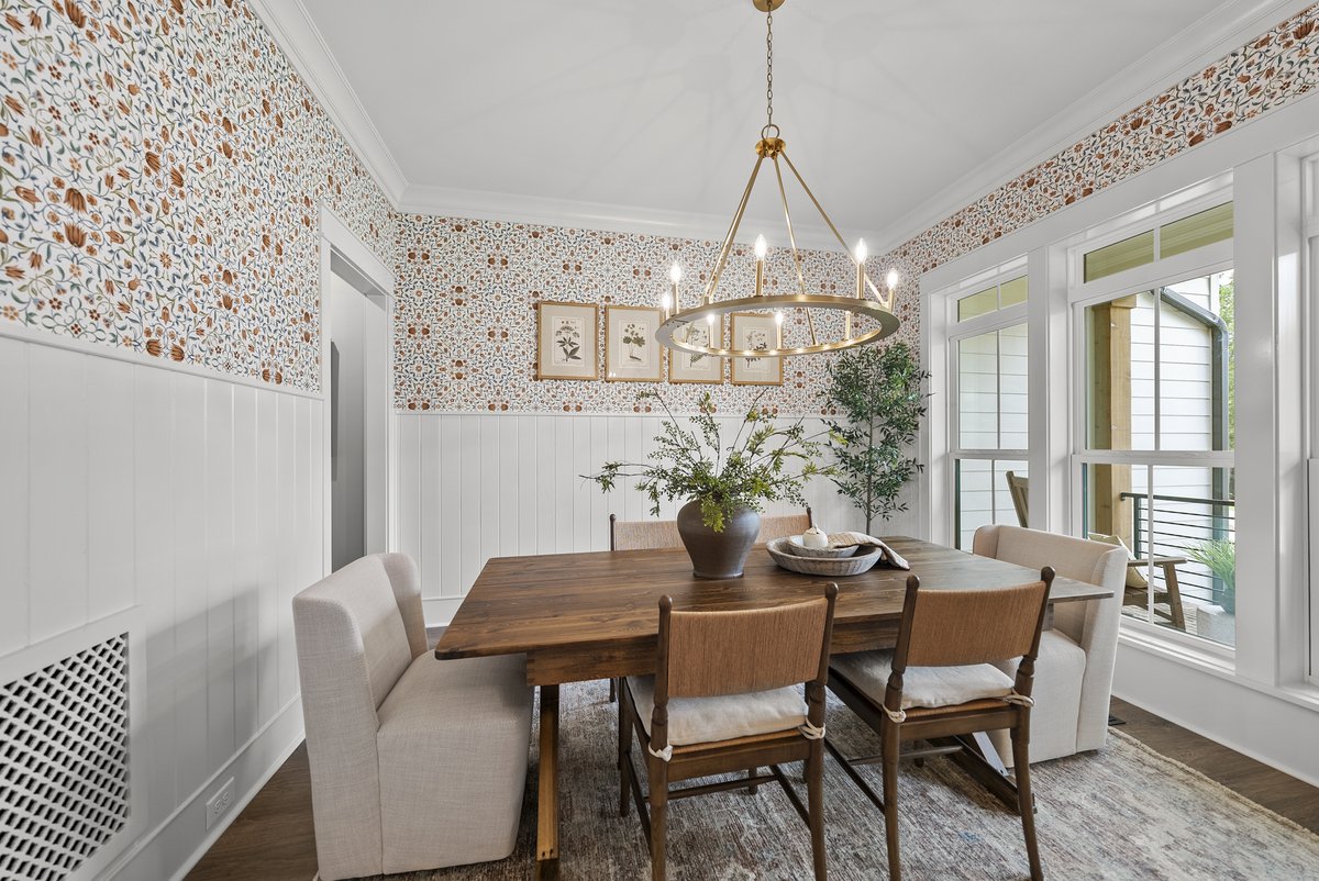 Wallpaper, love it or hate it?  This one from a recent new build was interesting for sure :). #wallpaper #luxury #flyboync  #WallpaperDesign #DiningRoomDecor #InteriorInspo #HomeTrends #ModernInteriors #NewBuildHome #HomeStyle #WallDecor #LuxuryLiving #DesignDetails