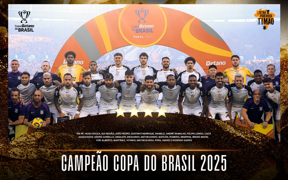 Corinthians's tweet image. OS CAMPEÕES DA COPA DO BRASIL DE 2025! 🏆🏆🏆🏆

#TETRAPoderosoTimão
#VaiCorinthians