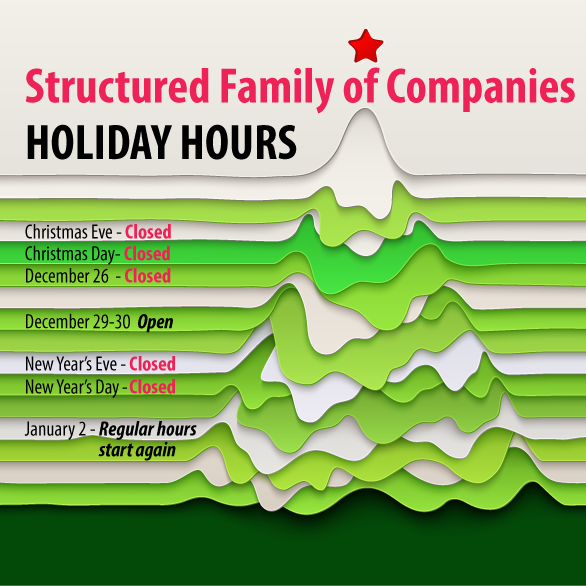 structroofing's tweet photo. 2025 Structured Family of Companies Holiday Hours

🎄 12/24 — Closed
🎄 12/25 — Closed
🎄 12/26 — Closed

📅 12/29–30 — Open

🎆 12/31 — Closed
🎆 1/1 — Closed

✅ 1/2 — Regular business hours resume

We wish you a safe &amp; happy holidays and look forward to serving you in 2026! https://t.co/gMCKCPlJlV