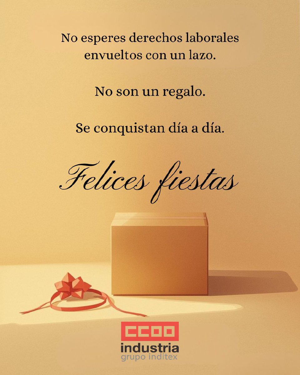 ccooInditex's tweet photo. Las conquistas sociales no caen del cielo ni vienen envueltas para regalo.
Son el resultado de años de organización, lucha y memoria colectiva.

Defender lo conseguido es también una forma de avanzar.

Os deseamos Felices Fiestas! 🎄 https://t.co/LDZMTwJ7P1