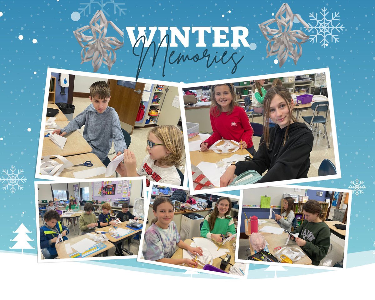 Fourth-grade students teamed up with seventh graders to craft three-dimensional snowflakes. Each component of the snowflake had to be constructed individually before being assembled into a complete piece.