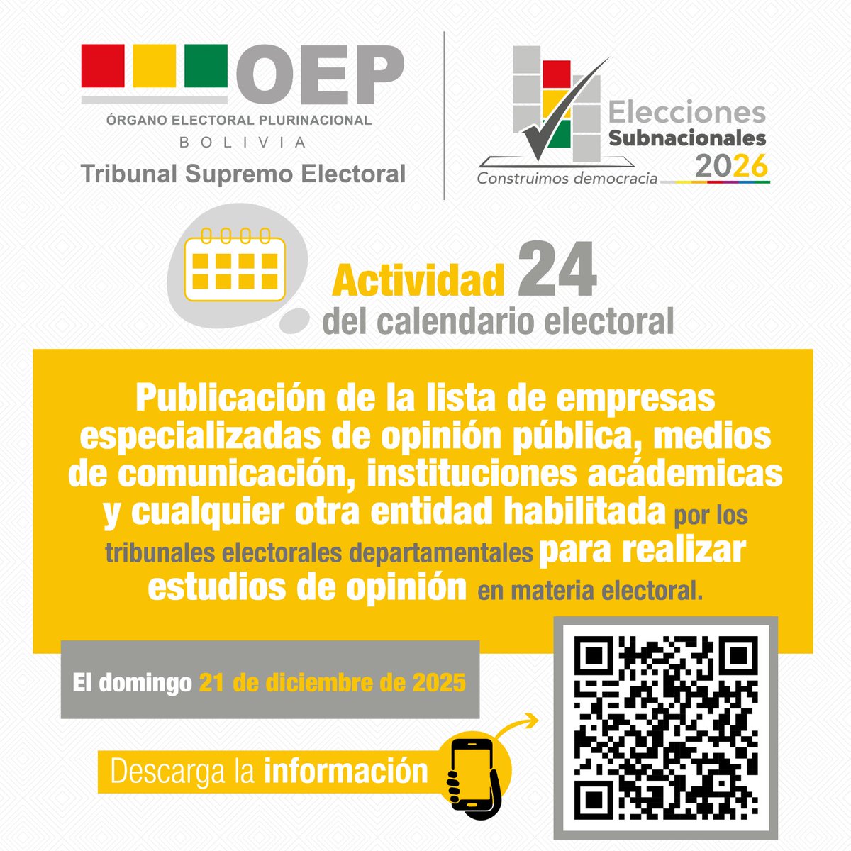 #eleccionessubnacionales2026 I Puedes acceder a la lista de empresas especializadas de opinión pública, medios de comunicación, instituciones académicas y cualquier otra entidad habilitada por los TED para realizar estudios de opinión en materia electoral.