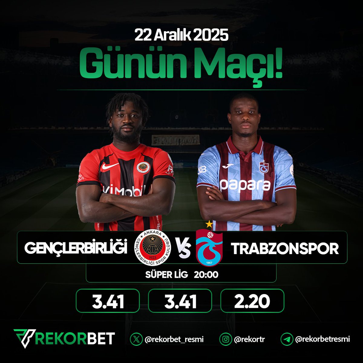😎 Rekorbet daima kazandırıyor!

🔥 Gençlerbirliği - Trabzonspor karşılaşmasının skorunu doğru tahmin et, 2️⃣5️⃣0️⃣TL Freebet kazan!

✅ Gönderiyi retweetle,
🐦 X Hesabımızı takip et, 
🚀 Kullanıcı adınla beraber tahminini bırak!

🔥 HEMEN OYNA: t2m.io/Rekorbet