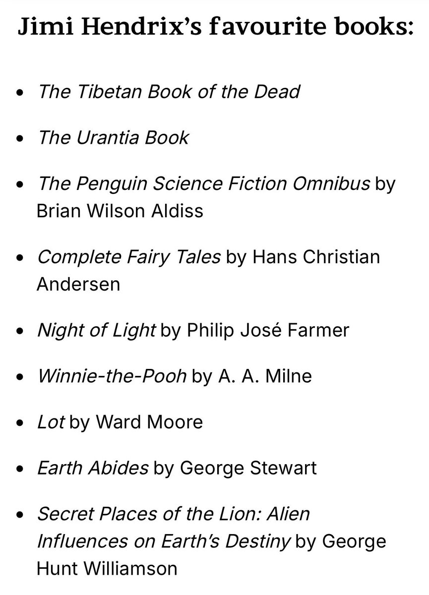 A list of Jimi Hendrix’s favorite books