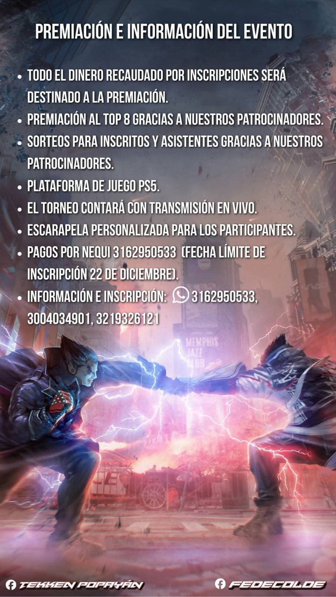 TekkenCo's tweet photo. La comunidad de #ArcadePopayan es sinónimo de unidad y fuerte representación. Es momento de competir en su casa.

-¿Cuándo? 27/12/25
-¿Dónde?
La Rana Dorada,2º piso
Cra.11 # 1N-39,Popayán,Cauca. 
-¿Hora? 2p.m.
-Valor: 40COP;entrada libre para espectadores.

 + info: 3162950533 https://t.co/arL447xBTj