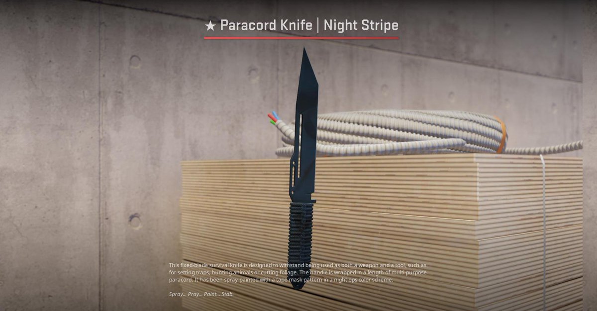 🎁$100 Paracord Knife | Night Stripe🖤

To enter:
✅Retweet &amp; Like,
✅Follow: <a href="/rgLyCS/">rgly</a>, <a href="/Lighta888/">Lighta</a>,
✅Tag a friend.

🍀Good Luck!
⏰Ends in 7 days!

#CS2 #CS2Giveaway