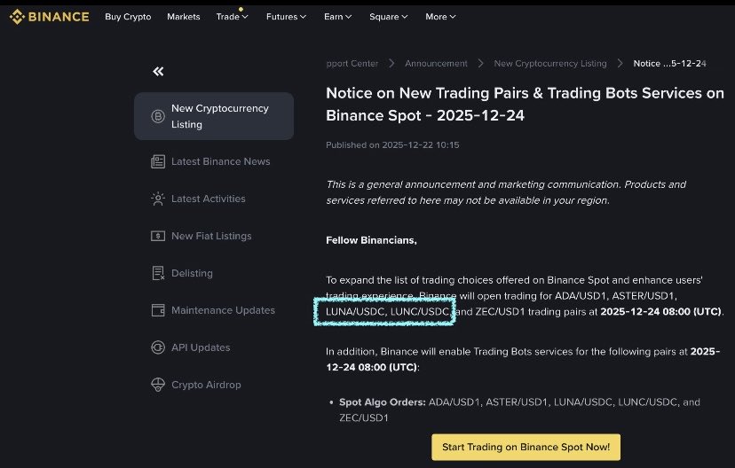 Thank you <a href="/binance/">Binance</a> for expanding  #LunaClassic trading pairs with the addition of #LUNC / #USDC 🔥

This opens up $LUNC to many more investors/traders and different markets around the world. 

We are watching the revival in real time and #Crypto remains the future 🚀