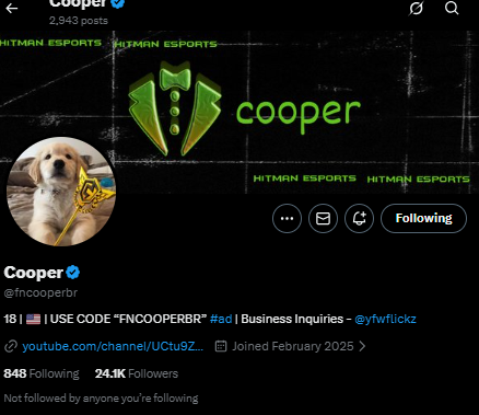 Lucas2048522's tweet photo. @fncooperbr I'm in the first 1000 likes and i follow you ❤️ https://t.co/wI2ozhfVjC