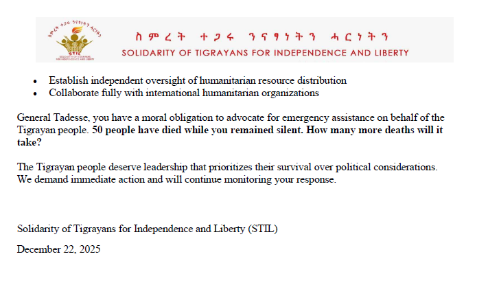 Simret_STIL's tweet photo. OPEN LETTER TO THE TIGRAY INTERIM REGIONAL ADMINISTRATION URGENT CALL FOR IMMEDIATE HUMANITARIAN ACTION AND ACCOUNTABILITY https://t.co/lwgoK1yBD3