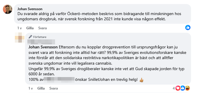 SnilletJohan's tweet image. Jag frågade Sveriges populäraste drogförebyggare varför han fortsätter beskriva sin metod som förebyggande och effektiv när svensk forskning inte kunnat hitta någon effekt.