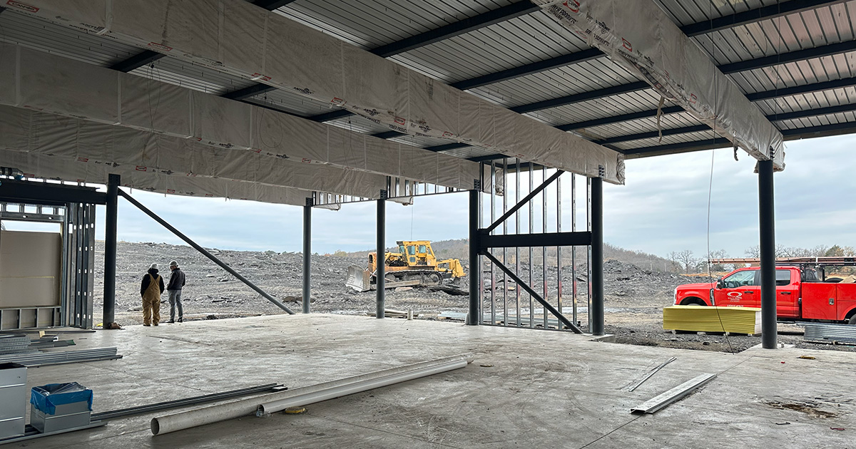 MAHGarch's tweet photo. Construction Update! : Great progress at the future Sebastian County  Library in Greenwood! The exterior shell is taking form, roofing is  being installed, and interior metal studs are progressing nicely. How  about that sleek looking South Elevation! #mahgarch #publiclibrary https://t.co/HbrBoJW8tj
