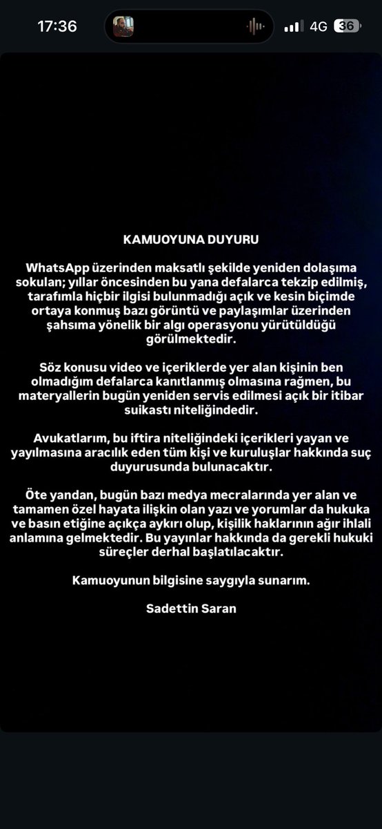 Sadettin Saran'dan açıklama