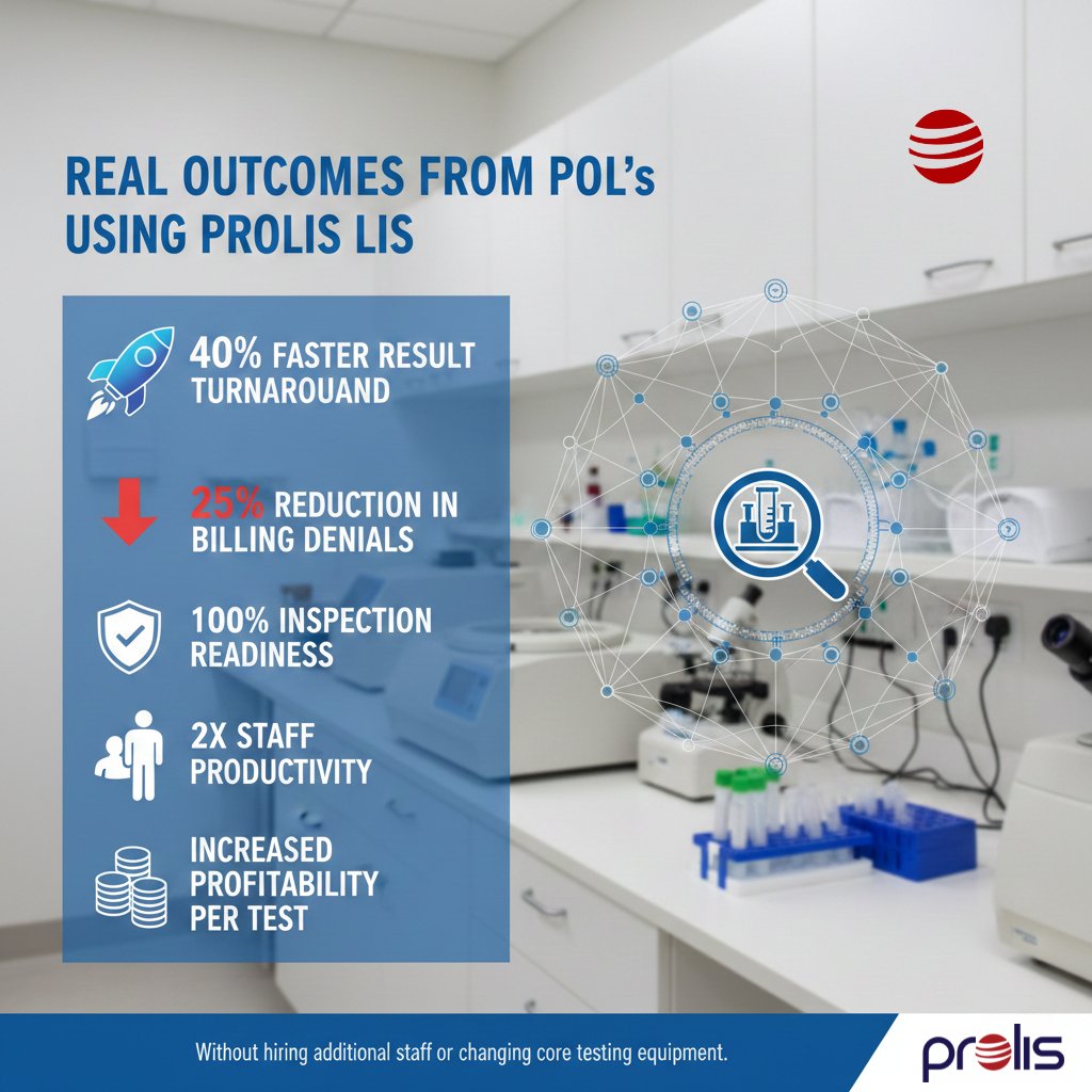 Real Outcomes from POLs Using Prolis LIS

Across multiple Prolis physician office lab clients, we’ve seen measurable gains:

#LaboratoryInformationSystem #LISsystem #PhysicianOfficeLab #LabAutomation  #RevenueCycleManagement #LabROI #StaffProductivity #DigitalHealth #Prolis