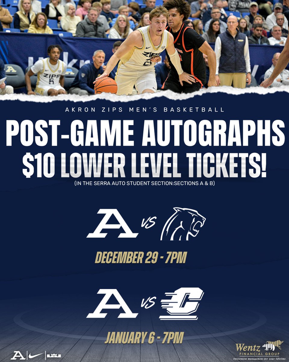 AkronZips's tweet image. We have 2️⃣ chances for post-game autographs with @ZipsMBB this season! Mark your calendars 🗓️ and we'll see you at the JAR! 🏀 

🗓️: @ZipsMBB vs. Concord - Dec. 29th
🗓️: @ZipsMBB vs. CMU - Jan. 6th
🎟️: tinyurl.com/58mcx5hb 

#GoZips🦘  | #MakeTheClimb