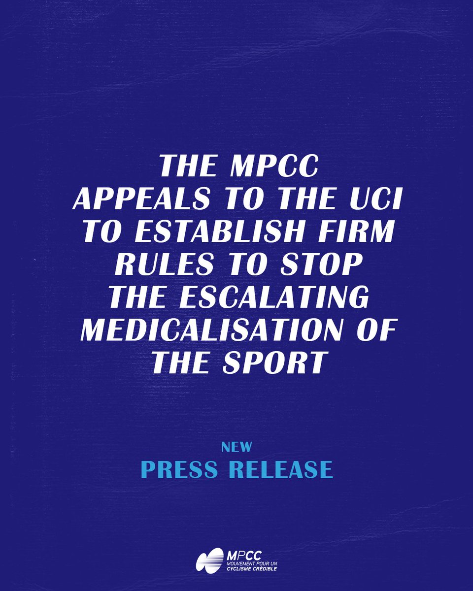 🚨 𝗣𝗿𝗲𝘀𝘀 𝗥𝗲𝗹𝗲𝗮𝘀𝗲 : The MPCC appeals to the UCI to establish firm rules to stop the escalating medicalisation of the sport 📢

🇬🇧 mpcc.fr/en/the-mpcc-ap…
🇫🇷 mpcc.fr/le-mpcc-appell…