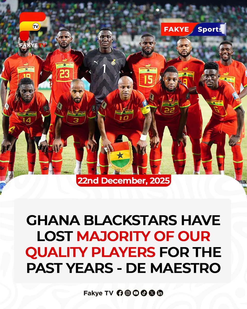 GHANA BLACKSTARS HAVE LOST MAJORITY OF OUR QUALITY PLAYERS FOR THE PAST YEARS - DE MAESTRO

FULL VIDEO LINK: youtu.be/lG9GoXnIB-E

#BlackStars #GhanaFootball #FakyeSports #AFCON #AFCON2025