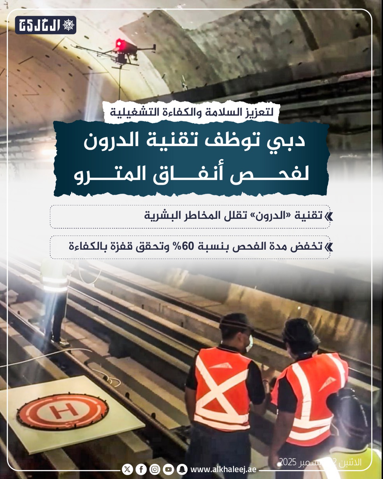 عاجل| دبي توظف تقنية «الدرون» لفحص أنفاق المترو #صحيفة_الخليج 