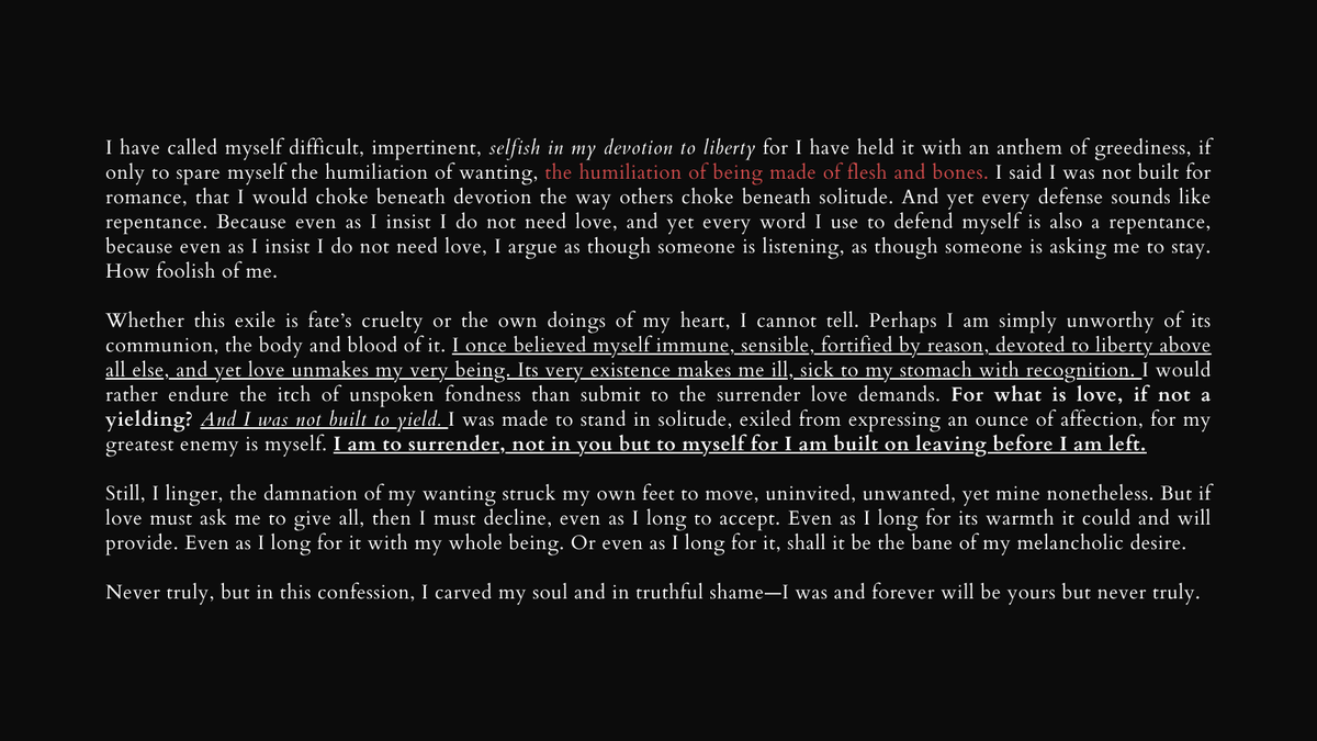 Let the crows feast on my skin where you have touched me the most, a letter of repentance I swore I won't write yet here I am