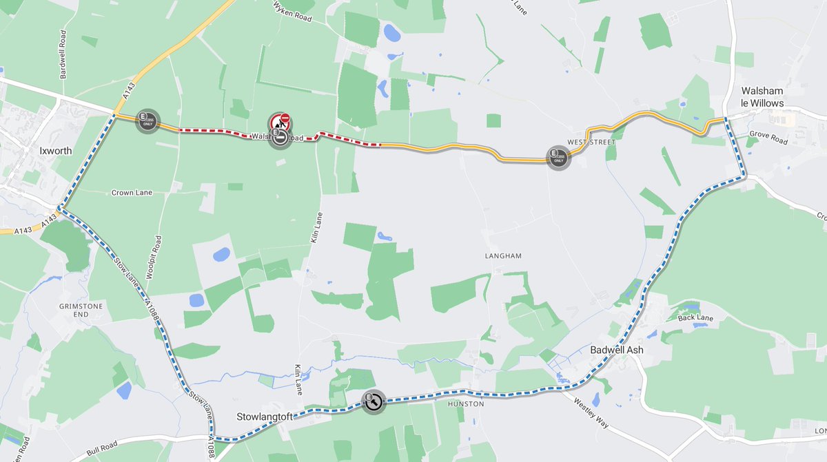 ⚠️ 𝙐𝙥𝙘𝙤𝙢𝙞𝙣𝙜 𝙬𝙤𝙧𝙠𝙨: Walsham Rd, #Ixworth will be closed 8am-5pm Tue 23 Dec for road repairs.

Diversion via A143, A1088, The Street, Badwell Rd, The Causeway and vice versa. Thank you for your patience during this time. #Suffolk