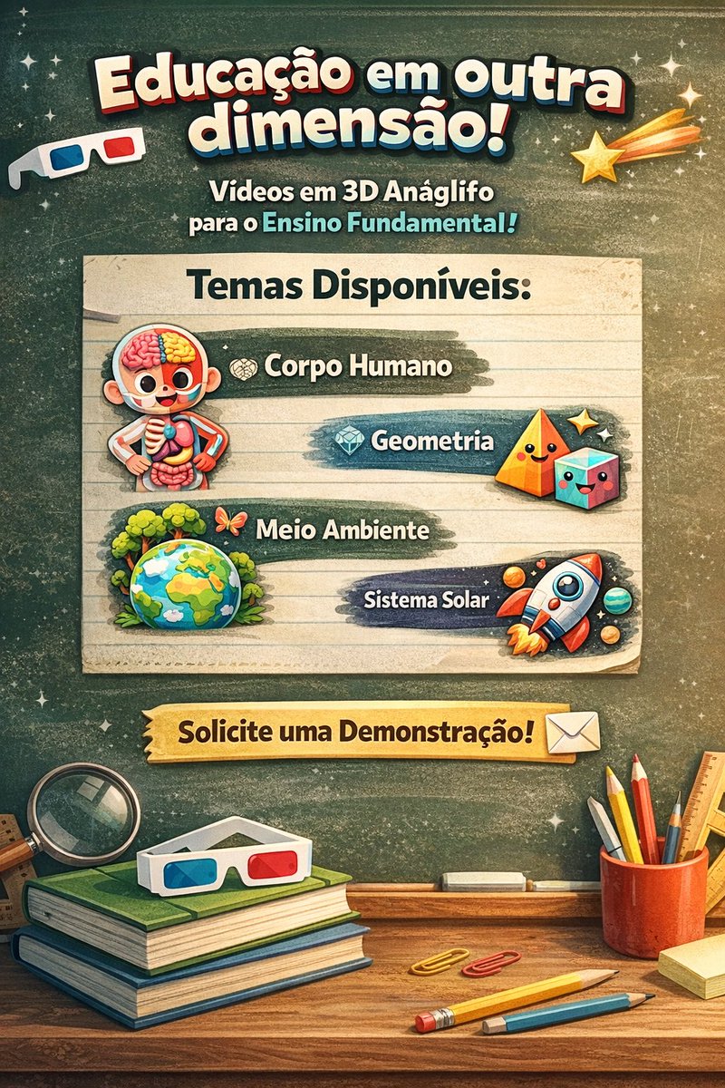 aulas3d's tweet photo. 🎥📚 Educação em outra dimensão!

Conheça nossos vídeos educativos em 3D anáglifo, desenvolvidos para o Ensino Fundamental

🌟 Temas disponíveis:

🧠 Corpo Humano

💠 Geometria

🌎 Meio Ambiente

🚀 Sistema Solar

👓 Aprender em 3D faz toda a diferença

📩 Solicite demonstração https://t.co/sJOVddmRwL