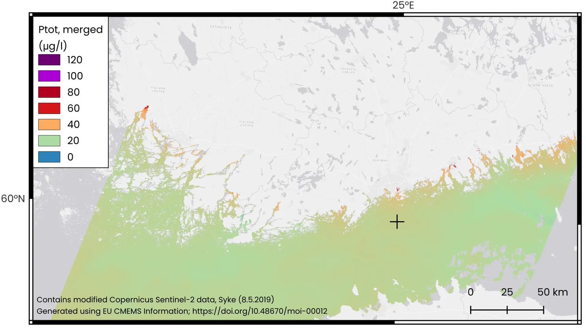 Vuoden viimeisiä töitä oli sulautetun #kokonaisfosfori’aineiston kehittäminen ja julkaisu osana Copernicuksen kansallista yhteistyöohjelmarahoitusta (NCP). Satelliitti antaa tietoa lähellä rannikkoa, merimalli täydentää avomerellä. <a href="/SYKE_EO/">Syke EarthObservation</a> <a href="/CMEMS_EU/">Copernicus Marine</a> 

➡️ marine.copernicus.eu/services/use-c…