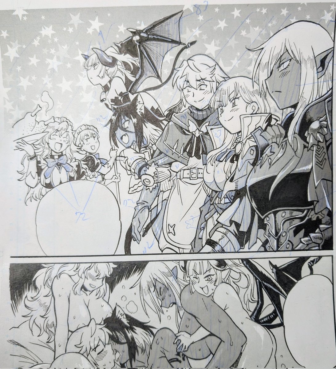 ロイホで晩飯食ってアシ代握りしめたアシが帰って本日12月22日、本年の商業誌の作業は終了です。画像は最後に描いたコマだけど目がしょぼしょぼの状態でキャラが重なってる絵は辛い⋯

後は28日締め切りでまだ下書きを1枚しか描いてない冬コミ新刊に取り掛かります。死ぬぅ〜。 