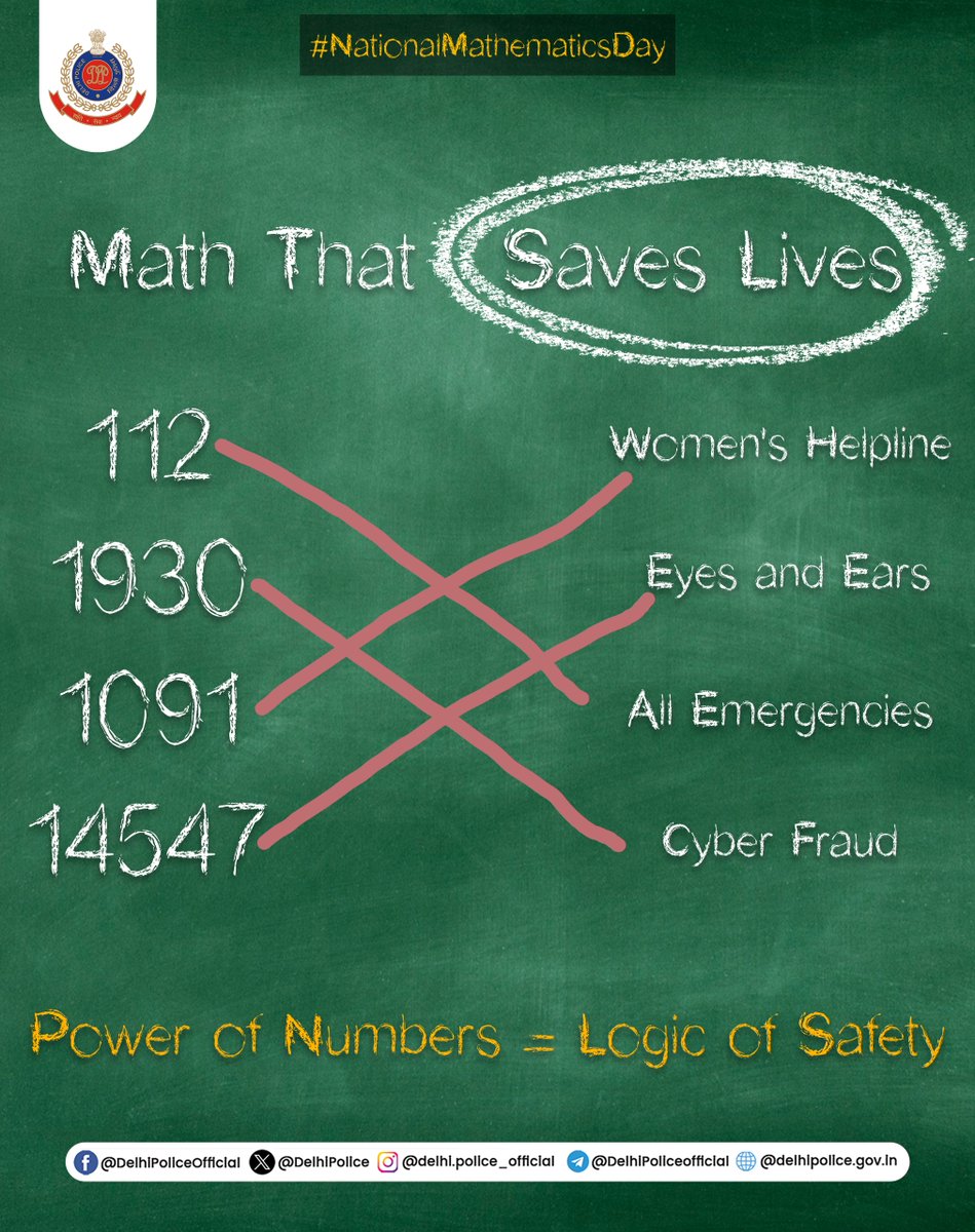 Not all math stays in the classroom. Some numbers step out to protect you.

LEARN THEM
SAVE THEM
USE THEM

#NationalMathematicsDay
#SrinivasaRamanujan
#MondayMotivation
#DPUpdates