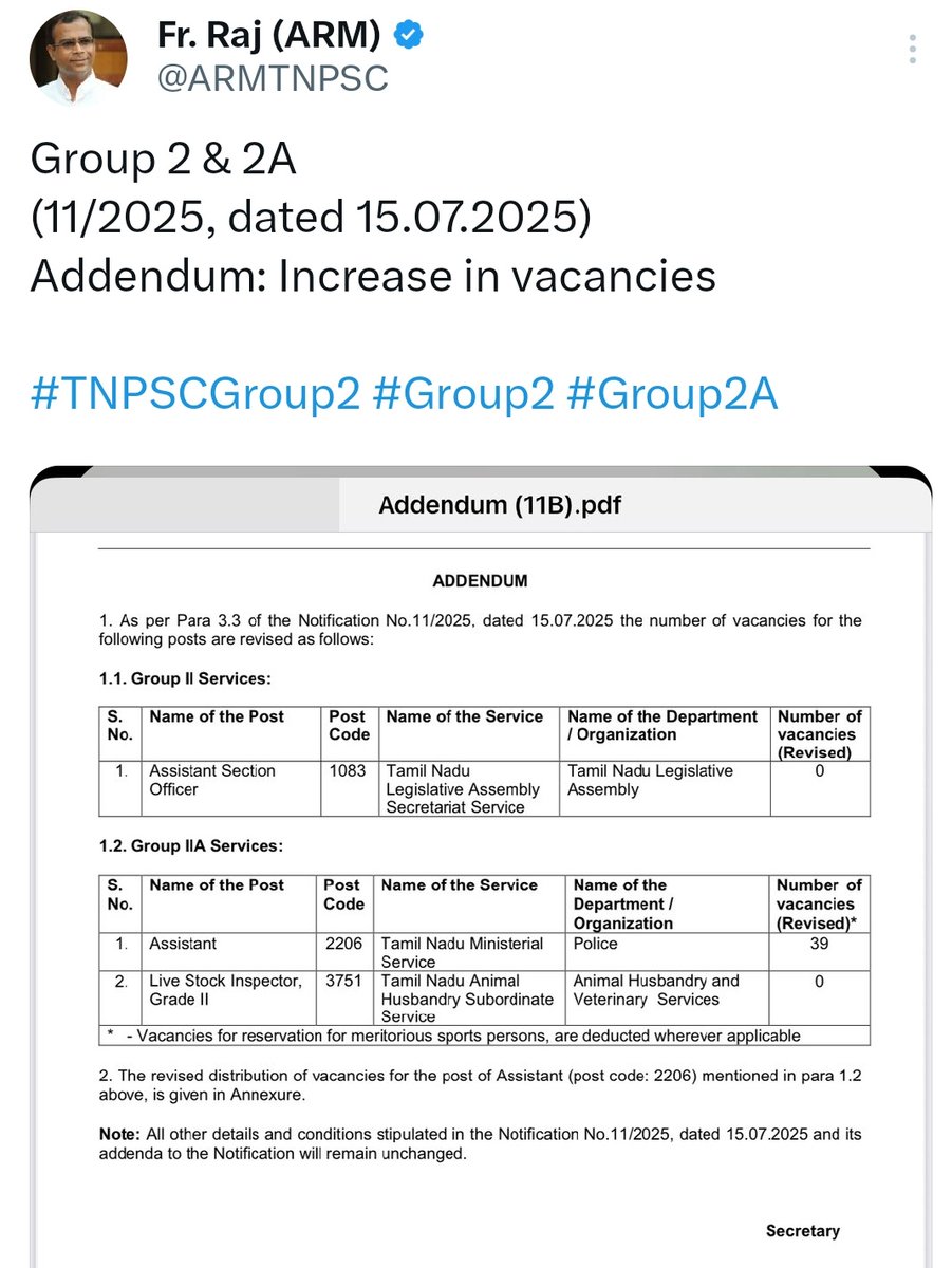trackerdmk's tweet image. #TNPSC says vacancies increased 🤡

Reality check 👇
Police Assistant: 40 → 39
Live Stock Inspector: 439 → 0

This is decrease, not increase.

Calling vacancy reduction an increase is misleading.

Total vacancies reduced: 440😭

#DMK must stop playing with aspirants’ futures 😡