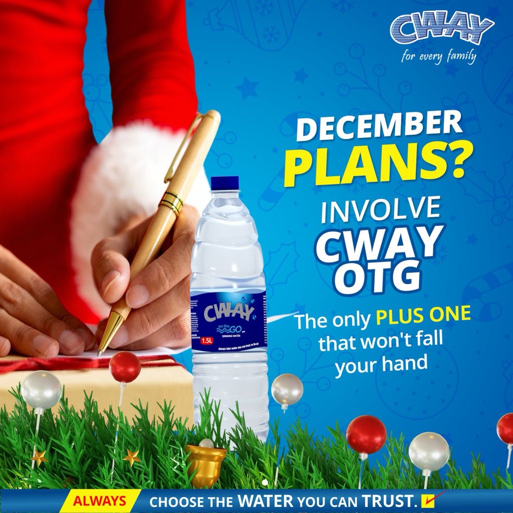 Plans can change, venues can switch, but wherever December takes you, involve CWAY OTG.
Hydration handled. Enjoyment unlocked. 💧✨ Because honestly, that’s all you need.

#InvolveCWAYOTG #ChristmasReady #DecemberEssential