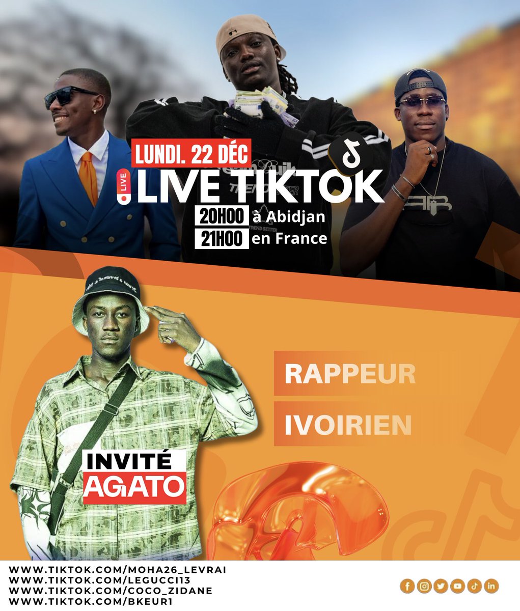 Rdv à 20h00 🕤 sur Tiktok ( Chez Moha Moha ) 🚀 avec <a href="/Agato_7/">AGATO 🥷🏾</a> 
👉🏽 tiktok.com/@m26_levrai?_r…