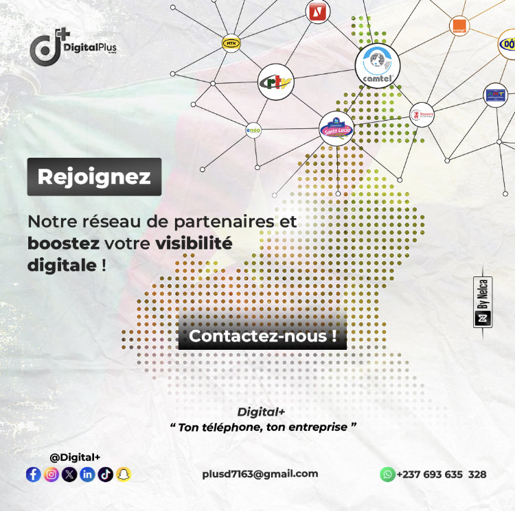 Digitalplus237's tweet image. ✅ BON DÉBUT DE SEMAINE ! 

🚀 REJOIGNEZ NOTRE RÉSEAU DE PARTENAIRES ! 

Boostez votre visibilité digitale avec #DigitalPlus 🌟! 

Contactez-nous 💬 

#Partenariat #VisibilitéDigitale #HeraAgenceDigital #Cameroun