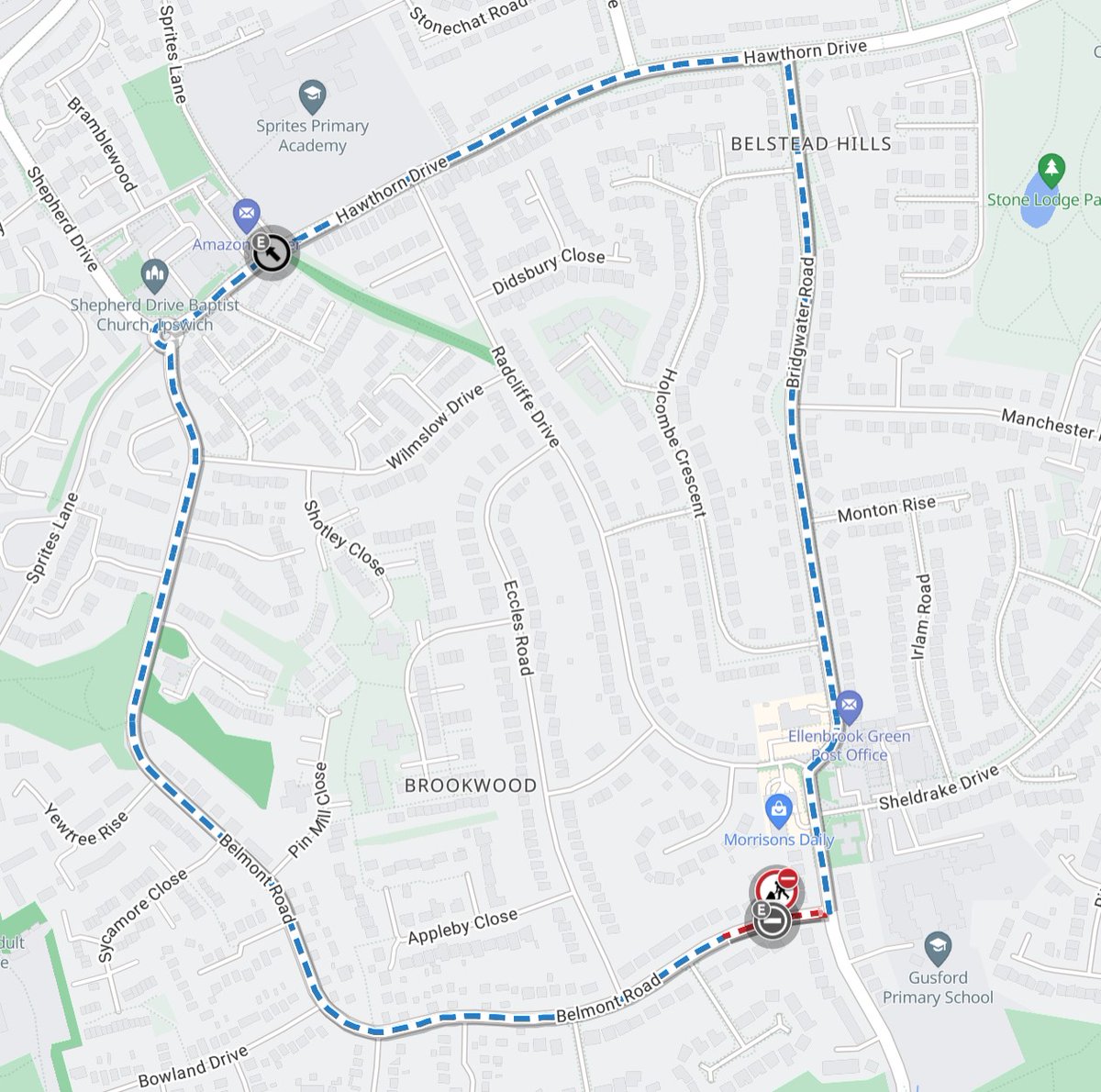 ⚠️ 𝙐𝙥𝙘𝙤𝙢𝙞𝙣𝙜 𝙬𝙤𝙧𝙠𝙨: Belmont Rd, #Ipswich will be closed 8am-5pm Tue 23 Dec for road repairs.

Diversion via Belmont Rd, Sprites Ln, Hawthorn Dr, Bridgewater Rd, Ellenbrook Rd and vice versa. Thank you for your patience during this time. #Suffolk