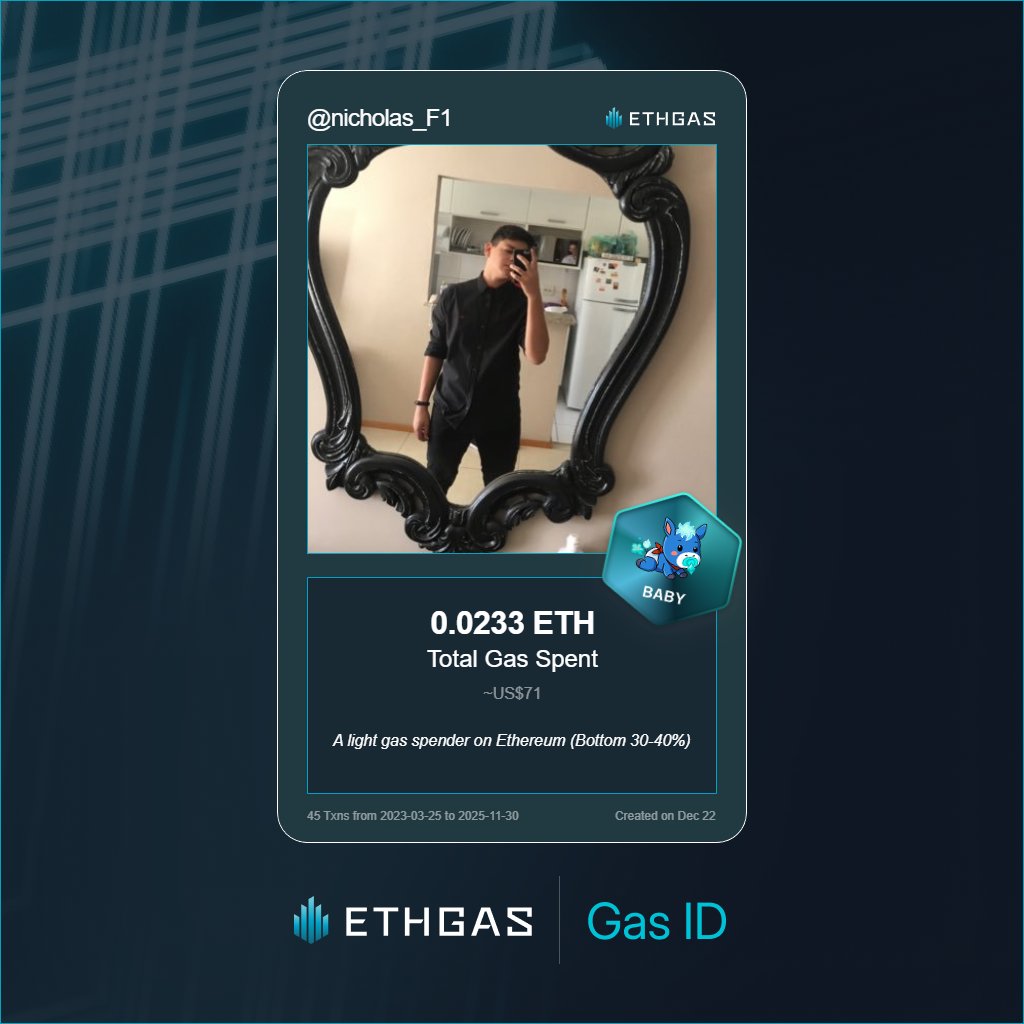 FatScatter's tweet photo. Just unlocked my Gas ID via ETHGas 🪪

I'm a Baby Jack with 0.0258 ETH spent on gas since Beacon Chain - now fueling my climb to the Gasless Future and earned 4 Beans already. 

Reveal yours at https://t.co/thvyznu95Q https://t.co/tbofA5pOSN