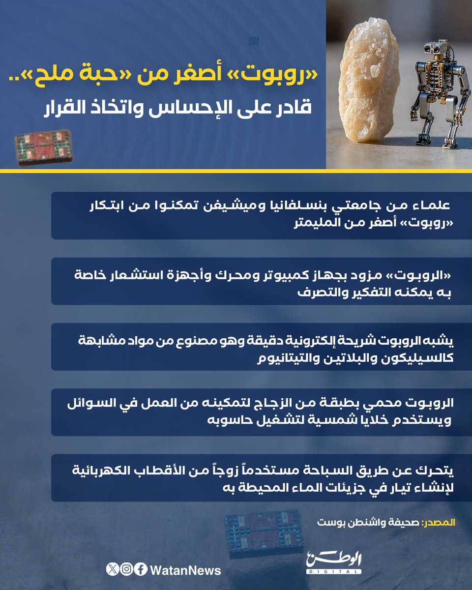 إنفوغرافيك - روبوت أصغر من حبة ملح.. قادر على الإحساس واتخاذ القرار 