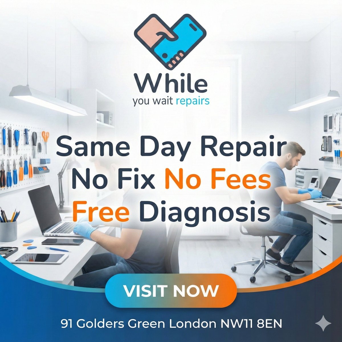 while_you_wait's tweet image. 📱 Broken Phone? We can help!

Get your device fixed today at @while_you_wait   Repairs in Golders Green.
✅ Same Day Repair
 ✅ No Fix No Fees
 ✅ Free Diagnosis
📍 91 Golders Green, London NW11 8EN
Pop in today! 🛠️
#GoldersGreen #LondonRepairs #PhoneFix #NW11