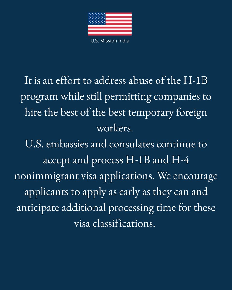 USAndIndia's tweet image. WORLDWIDE ALERT FOR H-1B AND H-4 VISA APPLICANTS 
 
Beginning December 15, the Department of State expanded online presence reviews to ALL H-1B and H-4 applicants as part of standard visa screening. This vetting is being conducted globally for ALL applicants of ALL nationalities…