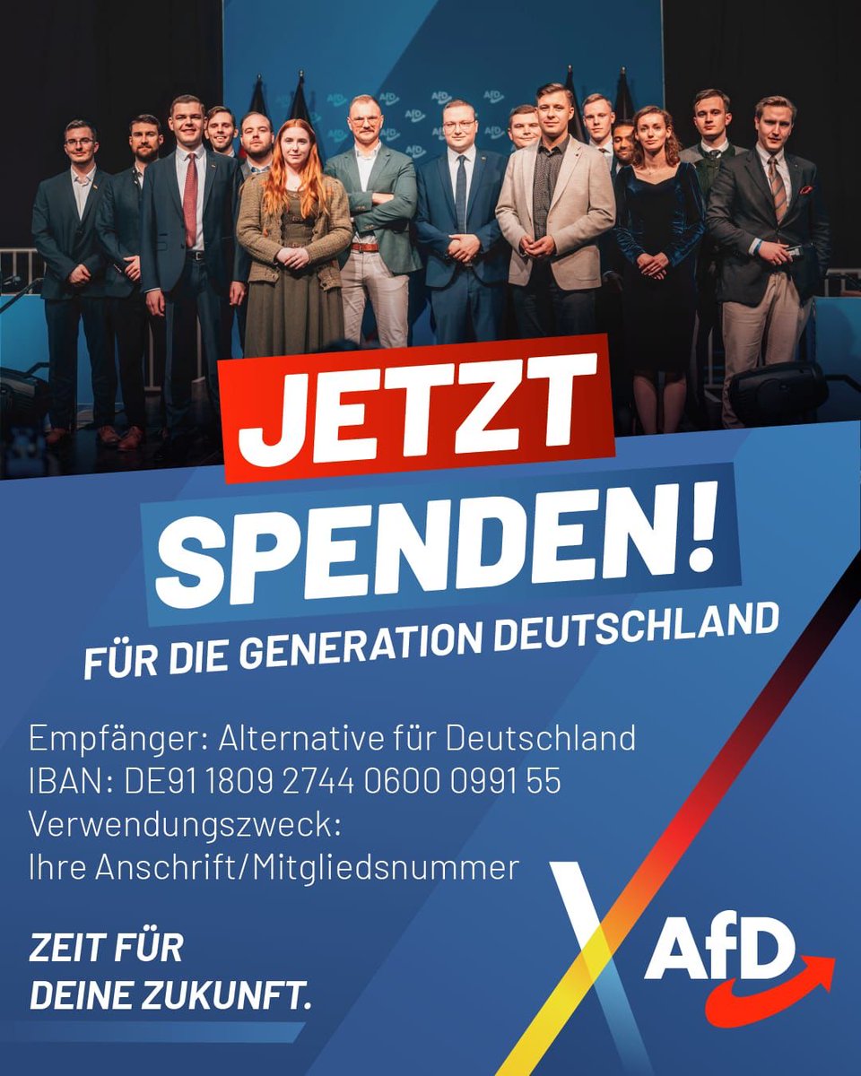 generation_afd's tweet image. +++ Für Deutschlands Zukunft: Jetzt spenden! 📷📷 +++

Die Generation Deutschland wächst. Über 2.100 junge Menschen haben sich in den vergangenen Wochen dazu entschieden, gemeinsam mit uns für eine bessere Zukunft zu kämpfen. Zudem haben sich bereits erste Landesverbände…