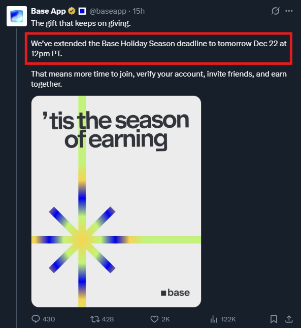 Buenas noticias sobre el reparto de $2M de <a href="/base/">Base</a> 

En teoría la fecha límite era ayer y muchos no llegaron a tiempo a cumplir con los criterios obligatorios para calificar

Pero cuando terminó dijeron que lo extendieron 24 horas más para que los que nos quedamos fuera tuviéramos
