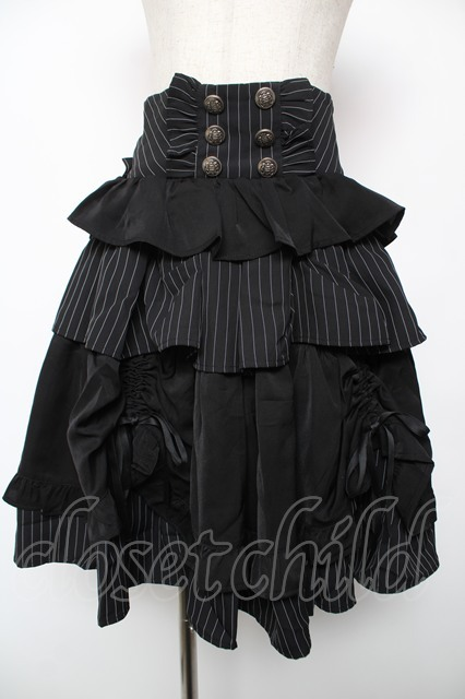 ♡New arrival♡ Chalmiere / ストライプフリルスカート M 黒 Y-25-12